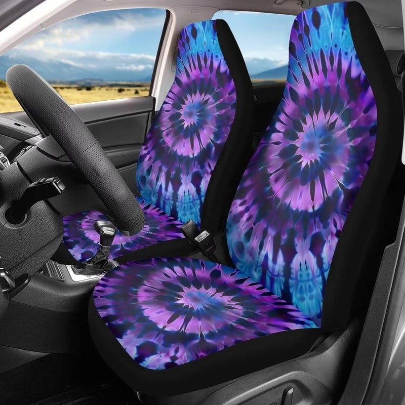 Howilath Purple Swirl Tie Dye Car Seat Cover Set of 2 Seat Accessories Interior Decor Anti-Slip Front Protector Cushion Covers Fit SUV Sedan Truck - Image 1